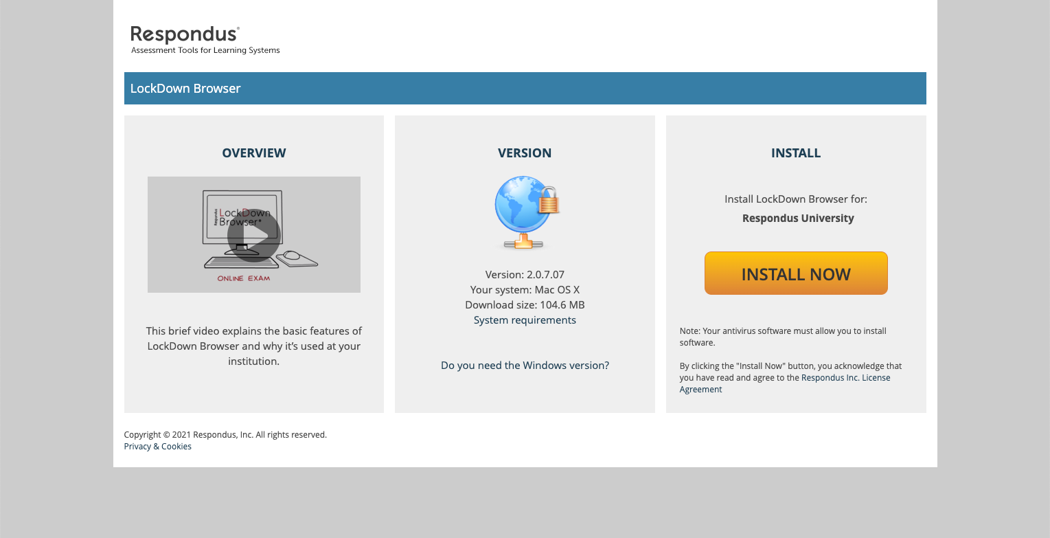 i need to install respondus lockdown browser