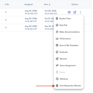 “View Respondus Monitor” option in the UWorld assignment Actions menu.